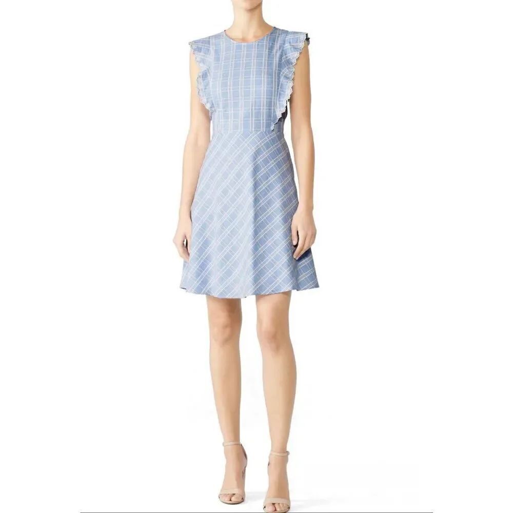 Draper James Linen Embroidered Dress in Blue White Size 14